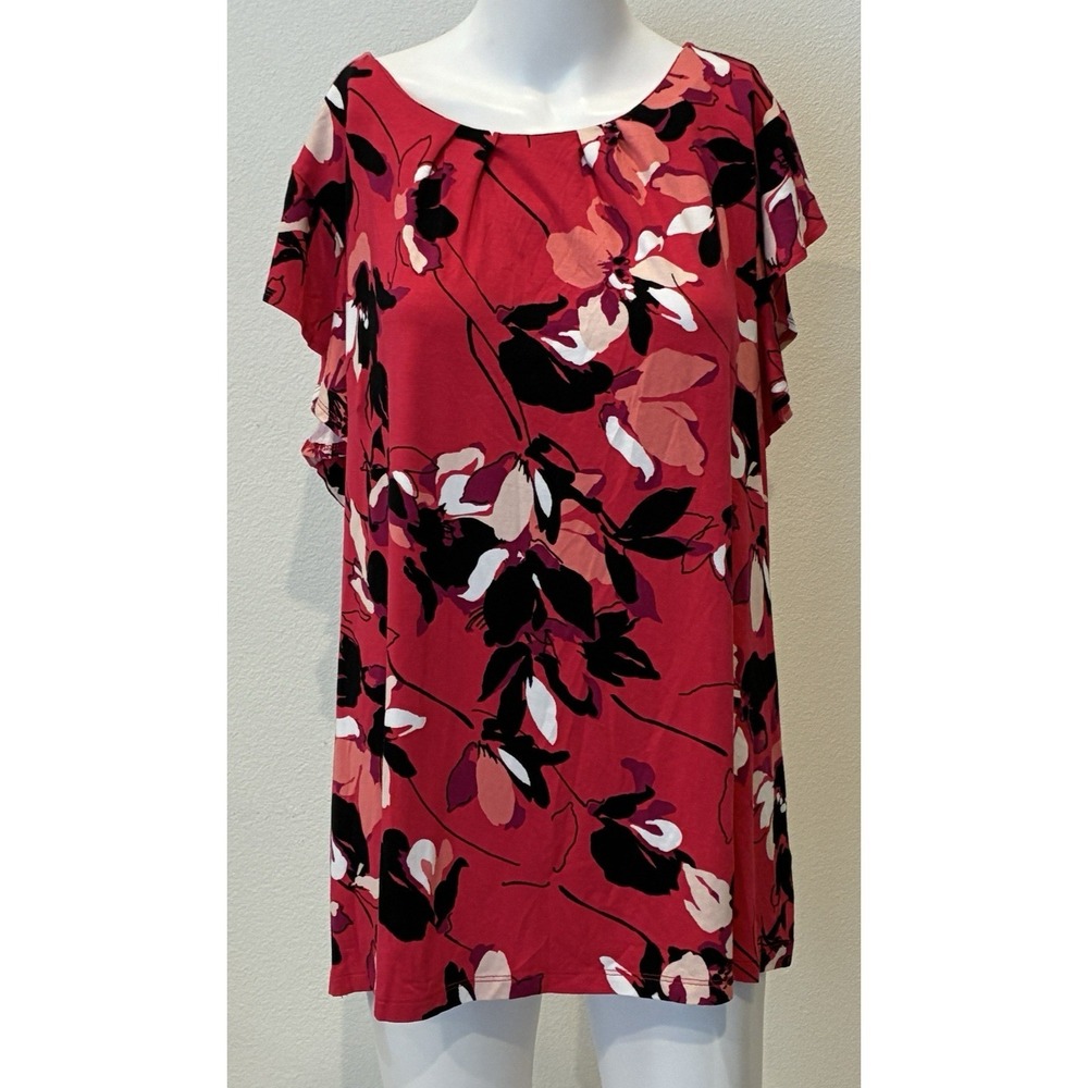Liz Claiborne Floral Blouse Plus Size  2XL Pink Cap Sleeve Stretch Office NWT